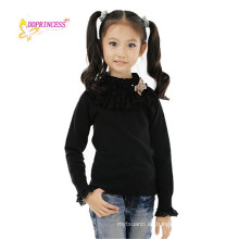 nueva llegada de cuello alto kintted decoración de flores de encaje peruano niños suéter de lana diseños de suéter para niños